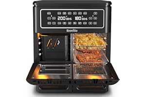 Breville Freidora de aire Halo Flexi | Horno con freidora de aire doble digital | 11 L Air Fryer: +10 raciones | Fríehorneaasa y calienta | 2400 W | Negro [VDF130X]