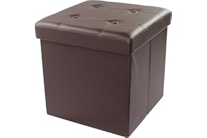 D&D Quality Puff Almacenaje, Asiento Acolchado, 38 x 38 x 38 cm, Plegable - Exterior Polipiel Suave - Carga Máxima de 300 kg (Marrón)