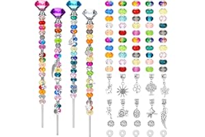 MTLEE Garden Stakes Decorative Beaded Garden Stakes with Crystal Stopper Top Round Glass Bead Antique Silver Bail Bead with Pendant Silver Bead for Outdoor Decoration(Retro Style, 97 Pieces)
