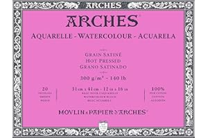 ARCHES Acquarelle - Blocco 20 fogli 31 x 41 incollato 4 lati - 300 g/m² - grana satinata, bianco naturale, 4 bordi franchi