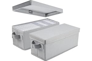 UENTIP CD Storage Box - Pack of 2 - 13.2"x5.9"x5.3", Holds 165 Discs in Sleeves or 60 CDs in Slim Cases - Grey