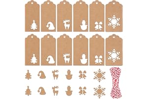 SEPGLITTER 120 Stück Weihnachts Geschenkanhänger Weihnachten Etiketten aus Kraftpapier mit Seil,handgemachte DIY Christbaumschmuck Ornamente (Braun)