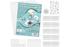 Sweelov Lot de 248 feuilles de film thermorétractable A4 pour bricolage avec porte-clés, anneau fendu et fermoir mousqueton, chaîne de perles, film décoratif transparent pour bricolage