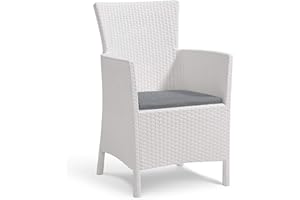 Keter Allibert by Iowa - Sillón de jardín, Color Blanco/Gris frío, Incluye cojín, plástico, imitación de ratán, Resistente a la Intemperie, Resistente a los Rayos UV, Certificado TÜV hasta 110 kg