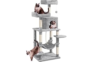 Yaheetech 150cm Large Cat Tree Scratching Posts with Condos/Hammock Cat Climbing Tower Centre for Indoor Cats, Light Grey