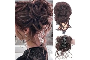 LARFRAECY Unordnung Haarknotenverlängerungen,synthetische Donut-Hochsteckfrisur, Haarteile,25 cm Haarspange für lange Barthaare,Flauschige natürliche Haare Ring Braut Cocktail Haarverlängerungen (Dunkelbraun)