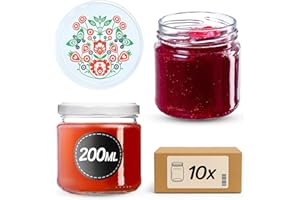 KADAX Lot de 10 bocaux 200 ml avec couvercles à vis Ø 66 mm – bocaux à dessert à parois épaisses, hermétiques, lavables au lave-vaisselle, idéaux pour les confitures et conserves