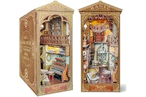 Cuteefun Miniature Dolls House Kit with Furniture and LED Light, Miniature Bookshelf Insert Decor, Gift for Birthday (Magic Book House)