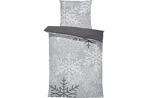 one-home Winter Biber Bettwäsche Baumwolle Kuschelig Flauschig Warme Weiche Bettbezüge Modern, Größe:2 teilig 135x200 cm, Farbe:Schneeflocken Kristalle grau
