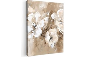 MuchoWow© Canvas Wall Art 20"x28" / 50x70 cm Decor Hanging Pictures for Living Room Canvus Artwork Deco Walls Flowers - Watercolor - Beige - Art