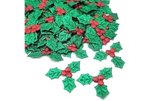 ALLY-MAGIC Artificial Holly Berries Leaves, 100pcs Christmas Simulation Holly Berries with Green Leaves for Christmas Card, Gift Tags, Table, DIY Craft Decorations (3.7cm) Y3HGLY (A)