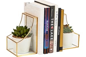 Mind Reader Decorative Bookends, Contemporary, Books, Magazines, Office Decor, Office, Metal, Set of 2, Gold