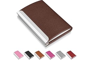 NANXJIUR Business Card Holder, Metal Case Pocket, Holder for Women & Men, Professional PU Leather Holders RFID Blocking Name with Magnetic Clasp (Brown)