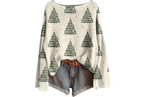 GENERISCH Weihnachtspullover Damen Lustige Strickpullover Baumwolle Weihnachtspulli Weihnachten Pullover Christmas Sweater Herbst Winter Sweatshirt ohne Kapuze Weihnachtskostüm Weihnachtsshirt Oberteil Tops