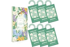 SCENT-HI Scented Sachets, Scented Sachets for Drawer Closets, Fresh Jasmine Scent 6 Packs, Wardrobe Fresheners Hanging Sachet Bags Scented for Cars, Room Wardrobe Bathrooms