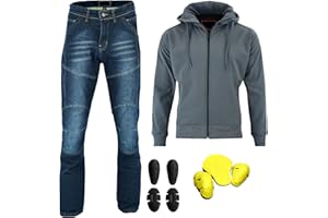 SUPER BIKERS Motorcycle 2 Piece Suit Motorbike Hoodie Armoured Softshell Hoodie Jacket Protective Top Motorcycle Jeans for Men UK XS-6XL