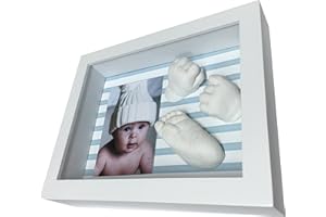 MOLDEARTEBABY UN RECUERDO INOLVIDABLE Kit De Marco Y Alginato Moldes Para Hacer La Huella Del Bebe En 3d, Regalos Para Niño Recien Nacido, Baby Shower, Día del Padre, Un Recuerdo De Su Primer Año (RAYAS AZULES, 20 x 5 x 25 cm)