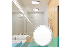 LIGHTINGWILL 7in/18cm 12W LED Flush Mount Ceiling Light, 5000K Daylight White Bathroom Light, 1500LM, White Round Ceiling Lights, 120W Equivalent Ceiling Lamp for Closets, Kitchens, Hallway, Bedrooms, etc.