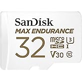 SanDisk MAX ENDURANCE Video Monitoring for Dashcams & Home Monitoring 32 GB microSDHC Memory Card + SD Adaptor 15,000 Hours E