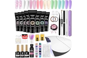 Phoenixy Kit Ricostruzione Unghie Gel Completo, 8 Colori 15ml Set Unghie Gel Ricostruzione con 36W Lampada, Kit Ricostruzione Unghie con Top Base Coat e Soluzione Slip