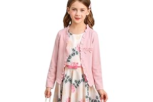 BONNY BILLY Girls Long Sleeve Lace Trim Open Front Cardigan Bolero Shrug with Bow