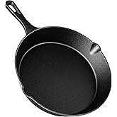 VonShef Cast Iron Skillet, 10" Frying Pan, Pre-Seasoned Non-Stick Pan for All Hob Types, Oven Safe Heavy Duty Skillet with Po