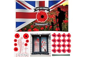 Accjzzlyn Remembrance Day Flag, Lest We Forget Poppy Window Stickers Poppies Artificial Flowers for Outdoor Garden Car Remembrance Day Decorations