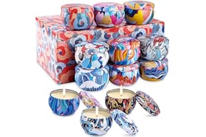 Viesap Velas Perfumadas, 12pcs Cera de Soja 100% Natural, Vela Aromatica de Viaje en Lata de Estañoa, Regalos para Mujer de San Valentin, Día del Padre, Aniversario, Yoga