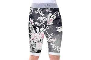 Love My Fashions® Womens Italian Shorts Floral & Tiedye Print 3/4 Cropped Capri Trousers with Side Pockets Elasticated Drawstring Knee Length Turn Up Summer Magic Shorts for Ladies