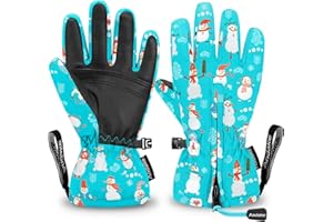 Andake Kids Ski Gloves Ages 2-10 Waterproof Winter Snow Gloves Warm Easy-to-Wear with Zippers for Children Unisex Boys and Girls