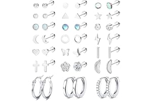 JeweBella 21Pares Pequeños Pendientes Mujer Acero Quirúrgico Cartílago Pendientes Hipoalergénico Estrella Luna Flatback Pendientes Zirconia Pendientes de Aro Conjunto de Pendientes Piercing Joyería