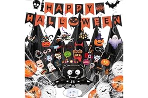 Cheloveer 63PCS Halloween Deko Set Halloween Girlande Spinnennetz Halloween Spirale Dekostoff Halloween Spinnen Foto-Requisiten Fledermaus Ballons Für Halloween Party Deko,Halloween Deko Innen Outdoor