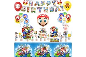 Wirhaut Super Bros Birthday Party Tableware,82PCS Super Bros Party Tableware Includes Banner Plates Balloons Cups Tablecloth Cake Topper Napkins Super Bros Theme Birthday Tableware Supplies