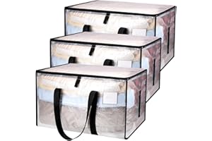 Yafe 3 Pack Large Clothes Storage Boxes with Lids, 91L Transparent Capacity Storage Bags Storage Organiser Moving Bags Packing Boxes for Moving House Clothes Bedding Duvet Toys Storage(91L)