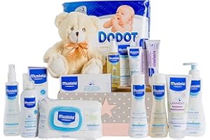 Mirifarma Canastilla Bebe Super Pack Regalo, Higiene y Baño, Con Peluche Osito Beige. Toallitas, Bálsamo, Gel, Colonia, Champú. Hydra-Bebe, Aceite Masaje. Suero, Pañales y Más (Rosa)