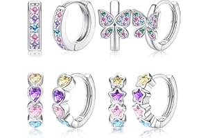 JeweBella 4 Paires Petite Boucles d'Oreilles Créoles pour Femmes Enfant Filles Hypoallergénique Boucles d'oreilles Coeur Étoile Papillon Zirconium Créoles 925 Argent Pin Boucles d'oreilles Ensemble