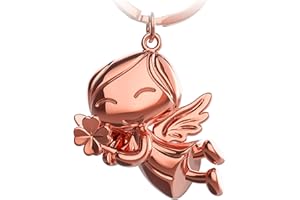 FABACH Porte-clés ange gardien Lucky avec trèfle - Ange porte-bonheur en métal - Porte-bonheur pour voiture - Cadeau bonne chance, Or rose, taille unique