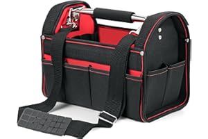 Wiltec Sac à outils XL – 44 x 22 x 25 cm – en PE – avec Bandoulière réglable, Poignée, Poches intérieures et extérieures, Porte-outils – Sacoche à outils multi-poches pour outillage
