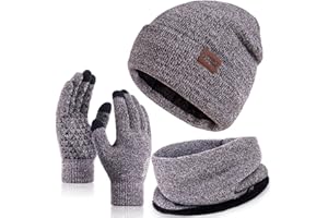 Nertpow Mütze, Schal & Handschuh-Sets für Damen Herren, Touchscreen Handschuhe Winter Beanie Mütze Stricken mit Fleece Gefüttert Schal Halswärmer Schlauchschal set