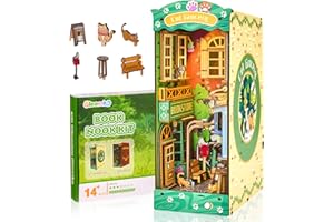 Gleamkid Book Nook DIY Kit，DIY Miniatur Puppenhaus Booknook，Einzigartiges Straßendesign Cat Street，3D-Puzzle für 14+, warmweiße LED-Beleuchtung, Bücherecke