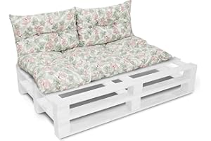 AMILIAN Set de cojines de asiento para banco de jardín, cojines para silla, cojines de respaldo, cojines para europalés 60 x 120 cm + 2 x 40 x 60 cm 08
