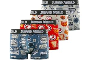 JURASSIC WORLD Boxer Enfant 100% Coton, Caleçon Garçon Doux, Agréable et Naturel (Lot de 4)