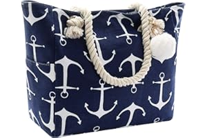 GENOVEGA Damen Strandtasche Große mit Reißverschluss, XXL Familie Segeltuch Umhängetasche für Reisen, Strand, Schwimmbad