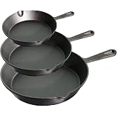 La Cuisine Pre-Seasoned Cast Iron Skillet Set of 3 6", 19", and 10" Naturally Non-Stick for Frying, Roasting, Saut&eacute;ing, Bakin