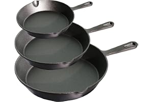 La Cuisine Set med 3 förrutinerade gjutjärnspannor, 15, 19 och 25 cm, naturligt non-stick, för stekning, grillning, eld, ugn