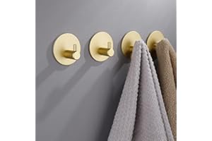 ChangWanna Crochet Adhesif Mural 3M - 4 Pièces Crochet Adhésif Rond Dorés, Accroche Torchon Cuisine Inoxydable, Patere Salle de Bain Autocollant, Porte Torchon Cuisine Sans Percage pour Muraux/Douche