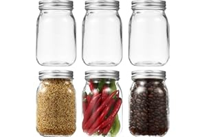 HAOYULUO Lot de 6 Bocaux Mason Jar 500 ml en Verre Avec Couvercle - Hermétique pour Confitures, Cornichons, Préparation et Conservation des Repas