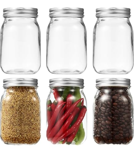 LATERN 12 stuks 490 ml glazen voorraadpotten met normale mond, bedrukte glazen potten met luchtdichte deksels en banden voor het conserveren van jam, honing, gelei, sauzen, maaltijdvoorbereiding