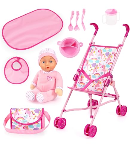 Chicco My First Doll Stroller, For Children Aged 3+, Toy Stroller with 4 Wheels, Lightweight and Easy to Fold, Fabric Seat and Folding Canopy Toys