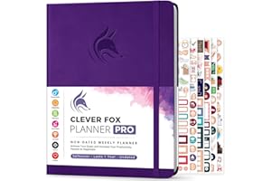 Clever Fox Planificador PRO - Organizador Personal de Vida Semanal y Mensual para Mejorar la Productividad, la Gestión del Tiempo y Alcanzar Tus Metas - A4, Sin fechas 1 Año - Púrpura